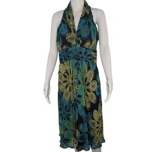 Evan Picone Black Floral Halter Look Dress‎